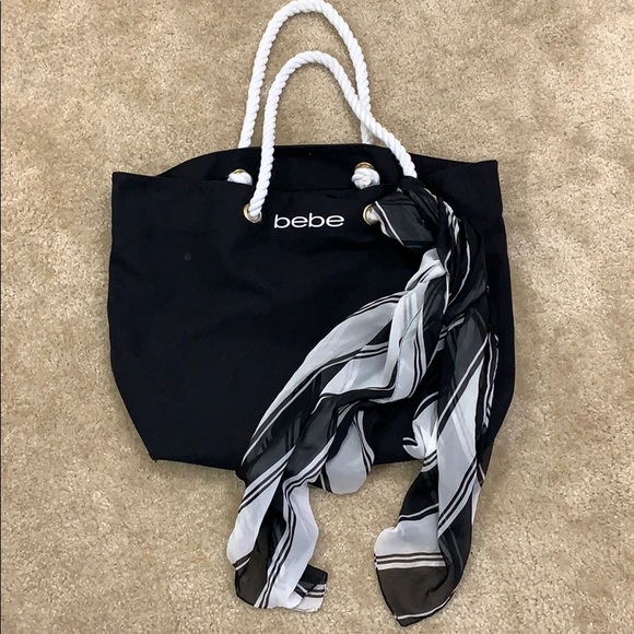 Bebe Bags Bebe Black Beach Rope Tote Bag With Scarf Poshmark Bebe Bags Bebe Black Beach Rope Tote Bag With Scarf Poshmark